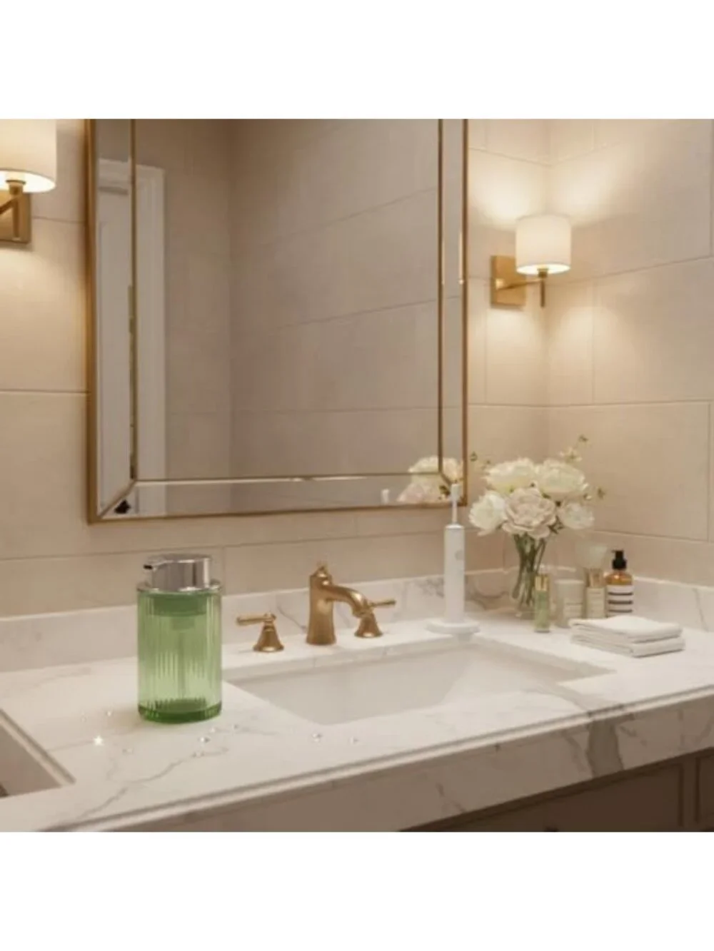 Set of 2 Green Glass Foaming Soap Dispensers - Stylish Bathroom Decor